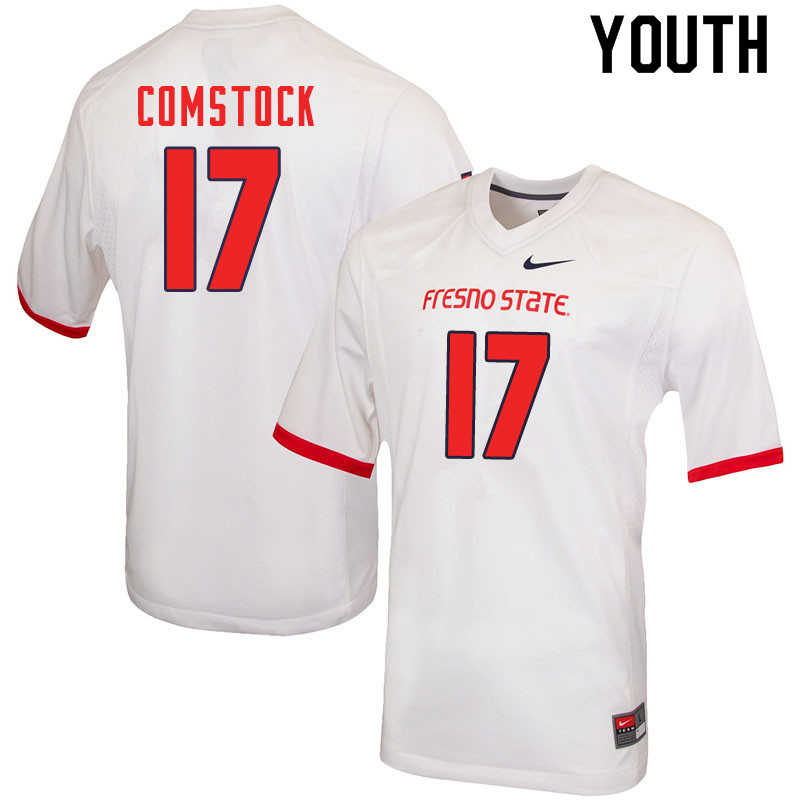 Youth #17 Steven Comstock Fresno State Bulldogs College Football Jerseys Sale-White - Click Image to Close